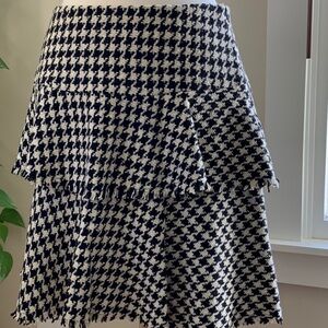 Trina Turk Vintage Black and White houndstooth A-Line fringe  Skirt
